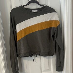 Fate + Iane Olive Cropped Sweatshirt with White and Mustard Stripes
